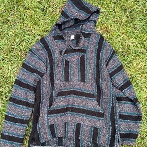 Men's Black and Gray Striped Hoodie
